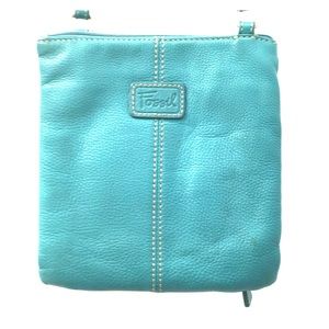 Fossil teal blue leather shoulder bag, purse